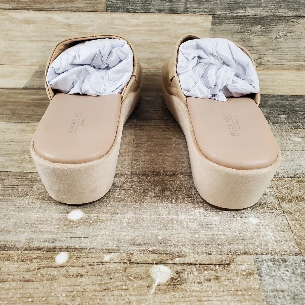 Rockport Aubriella Womens Sandals Sz‎ 10 M Neutral Beige Leather Slip On Slide